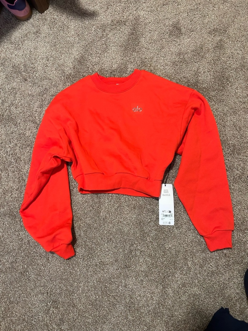 ALO Yoga Cropped Accolade Crewneck in Bright Red